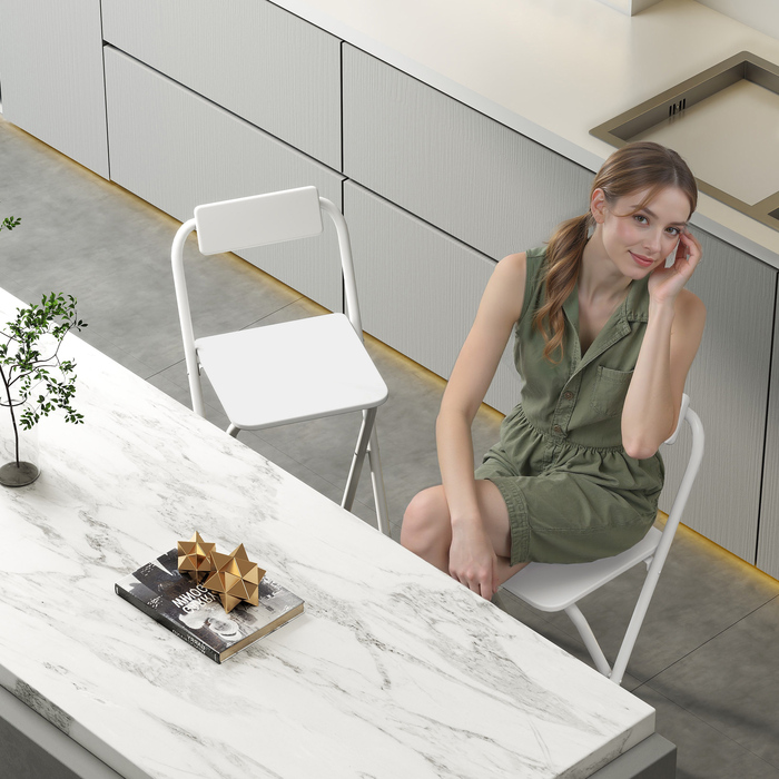 Набір барних стільців (2 шт.), складні, з металевим каркасом, спинкою та підніжкою, для кухні, 37 x 45 x 87 см, білі