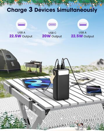 Power Bank 60000mAh Große Kapazität: Портативний акумулятор 60000mAh з USB-C, 3 виходи, 22.5W, для ноутбука, смартфона, планшета (Чорний)