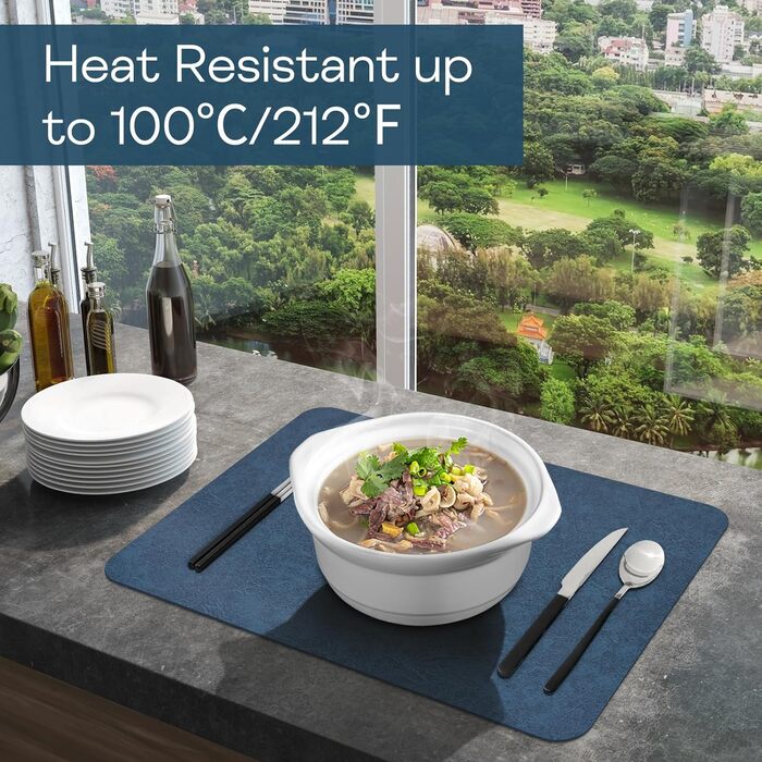 Набори підставки під тарілки 6 шт., неслизькі, миючі, з штучної шкіри, 40 x 30 см (блакитний/сірий)