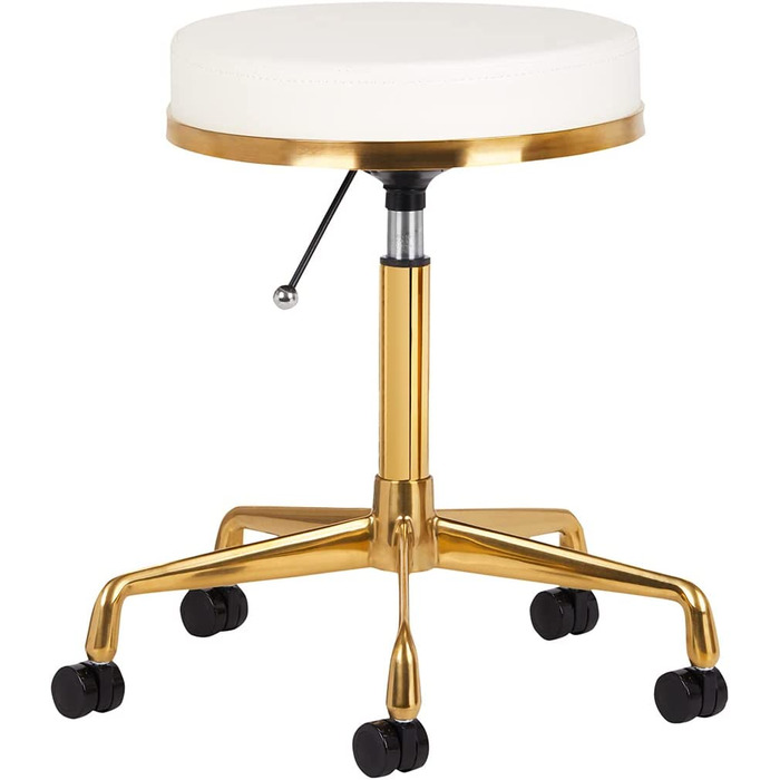 Стілець для перукарні, стілець для косметики, стілець для косметики, обертовий стілець, робочий стілець H4, золотисто-білий обертовий стілець з роликами, регульованими по висоті