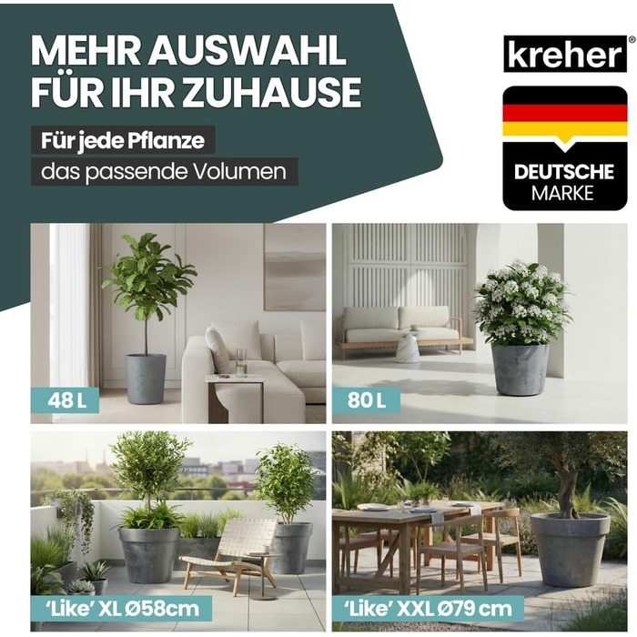 Круглий горщик для квітів Kreher XXL з колесами, діаметром 58 см, антрацит
