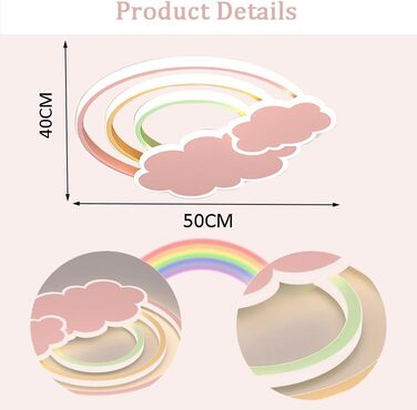 Світлодіодний стельовий світильник Дитяча з можливістю затемнення з дистанційним керуванням, Хмари Веселка Нічник Рожевий