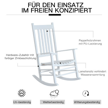 Дерев'яне крісло-гойдалка Outsunny з підлокітником, крісло-гойдалка Relax Chair Садове крісло білого кольору, 69 x 86 x 115 см, ідеально підходить для саду та тераси