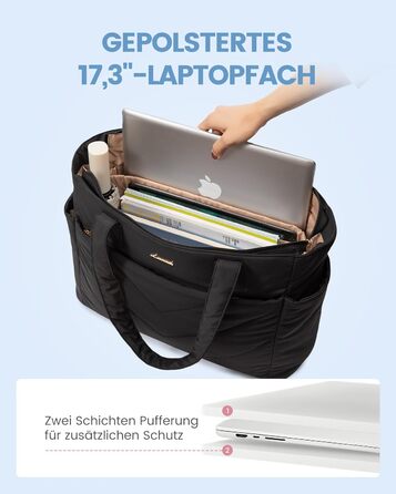 Сумка для ноутбука LOVEVOOK 15.6 дюймів, жіноча: шопер, велика робоча сумка, для навчання, офісу, школи (17.3 дюйми, чорна)