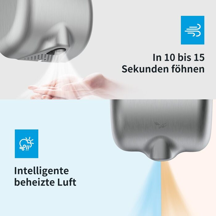Електричний сушар для рук AIKE AK2800B ECO з сенсором, HEPA-фільтром та з нержавіючої сталі, 10-15 сек сушіння, екологічний