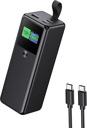 Power Bank VAFOTON 27000mAh 140W з 3 портами, цифровим дисплеєм та USB-C кабелем (Чорний)