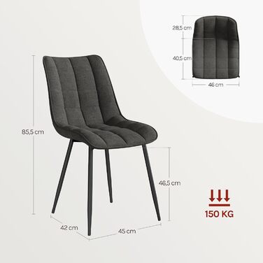 Стільці для їдальні WOLTU, 2 шт., для вітальні, кухні, їдальні, м'які з підлокітниками, сидіння з льону, металеві ніжки, до 150 кг, темно-сірий