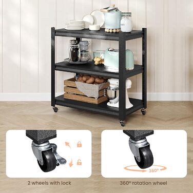 Металевий стелаж для кухні 80x86x45 см на коліщатках, чорний. Підходить для мікрохвильовки, інструментів, ванної кімнати та підвалу.