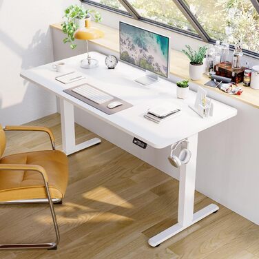Регульований стіл за висотою з USB-C зарядкою, електричний стіл з пам'яттю, стіл для стоячи/сидячи, комп'ютерний стіл для офісу, стоячий стіл, білий Pro White Pro (білий, 140 x 60 см)
