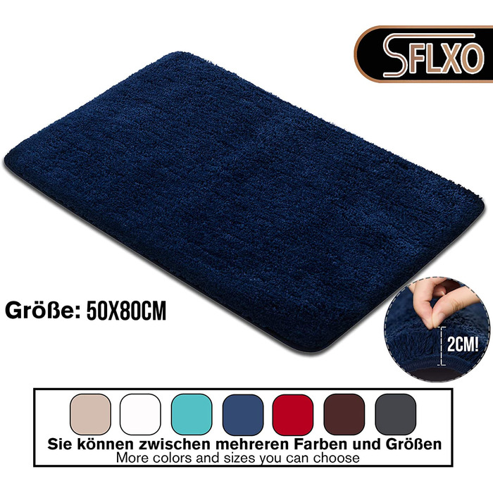 Килимок для ванної SFLXO 80 см x 50 см нековзний килимок для ванної можна прати в пральній машині протиковзкий килимок для ванної М'які водопоглинаючі Килимки для ванної пухнастий килимок з мікрофібри для ванної багаторазовий (темно-синій, 50 х 80 см)