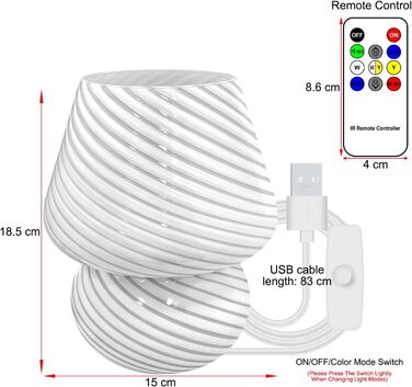 Настільна лампа HONPHIER з можливістю затемнення грибів з дистанційним керуванням для спальні/вітальні (біла)