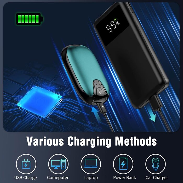 Електричні грілки для рук, набір 2 шт., перезаряджувані, портативні, 3 режими нагріву, ідеальний подарунок для спорту, гольфу, кемпінгу (блакитний)