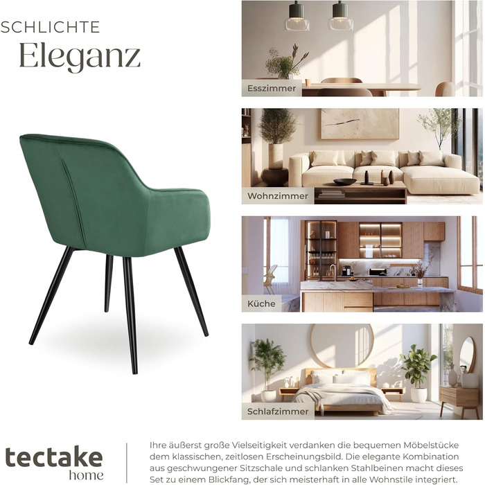 Тектайк® сучасне крісло для їдальні з підлокітниками, сидіння з велюру, крісло з підлокітниками, крісло для вітальні, оббитий офісний стіл, стілець для туалетного столика - коричневий/чорний (набір 6 шт., темно-зелений чорний)