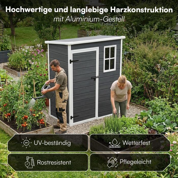 Сарай садовий STEELSØN Novara 192x92x151 см - пластиковий, з вікном, під дерево, дах похилий, темно-сірий, вологостійкий