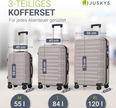 Набір валіз Juskys Hartschale 3-в-1 з кодовим замком, тихими колесами 360°, телескопічною ручкою, легкий, колір шампань