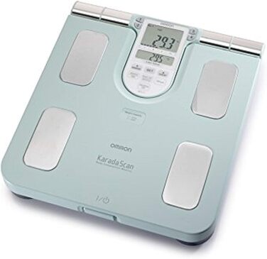 Ваги для ванної кімнати OMRON для аналізу всього тіла BF511, клінічно підтверджені, ваги для тіла з вимірюванням від руки до ноги - вимірює жир в організмі, вагу, вісцеральний жир, масу скелетних м'язів, основний метаболізм калорій і бірюзовий ІМТ ука (1 