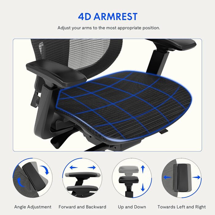 Крісло офісне ErgoX, регульована поперекова підтримка, 4D підлокітники, 2D підголівник, дихаючий матеріал, висота регулюється, до 130 кг