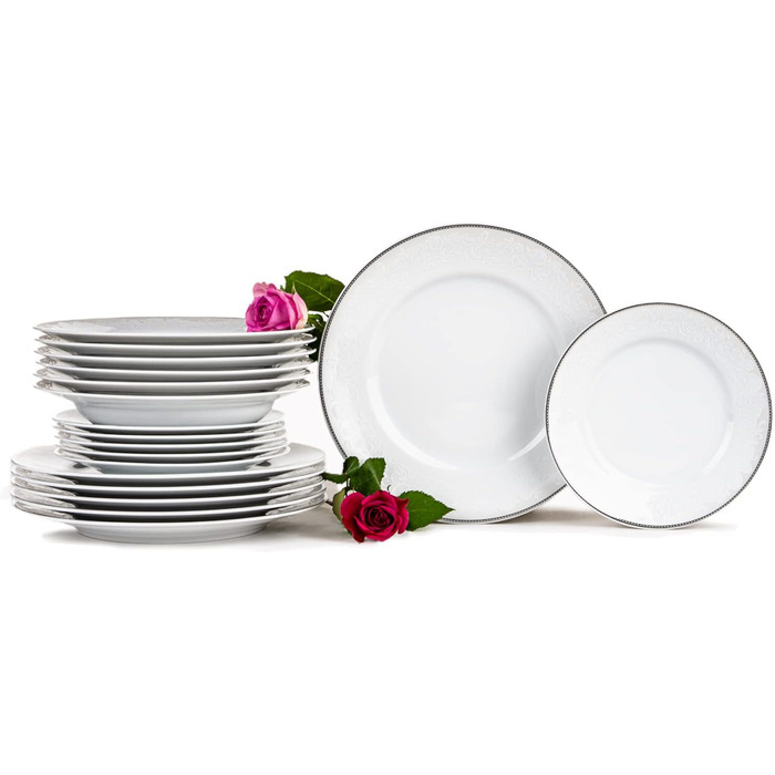 Набір посуду Konsimo Combi на 6 персон Набір тарілок AMELIA Modern 18 предметів - Сервіз та набори посуду - Комбінований обідній сервіз на 6 персон - Сімейний обідній набір - Столовий посуд (Luiza, 18 ПРЕДМЕТІВ)
