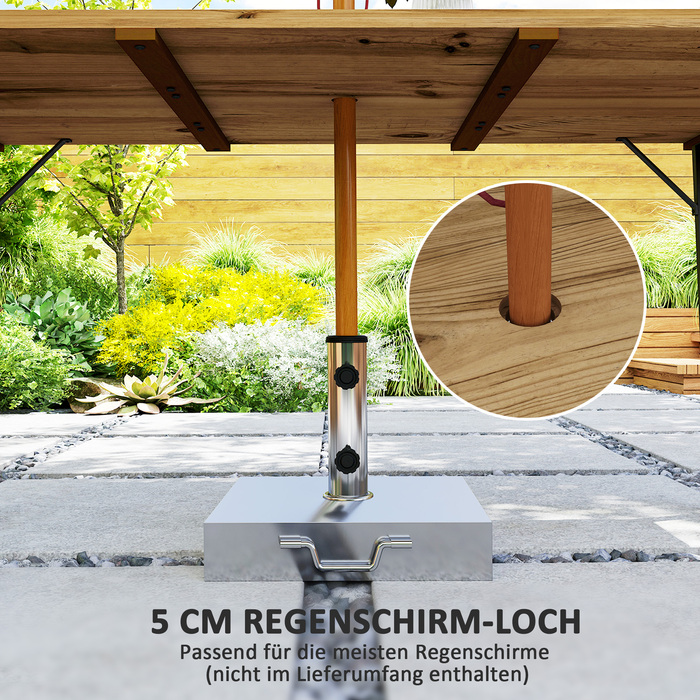 Outsunny Garden Стіл Дерево 175x80 см Атмосферостійкий балконний стіл з отвором для парасольки Фуршетний стіл Кемпінговий стіл на 6 осіб Стіл для патіо Обідній стіл на відкритому повітрі для саду, патіо Балкон Brown