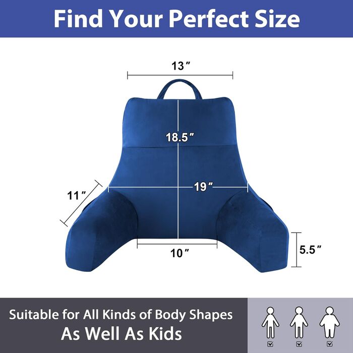 Подушка для читання з підлокотниками для дорослих, спинна подушка для відпочинку в ліжку, подушка з піною з пам'яті з кишенями та знімним, пральним чохлом, для відпочинку, перегляду телевізора