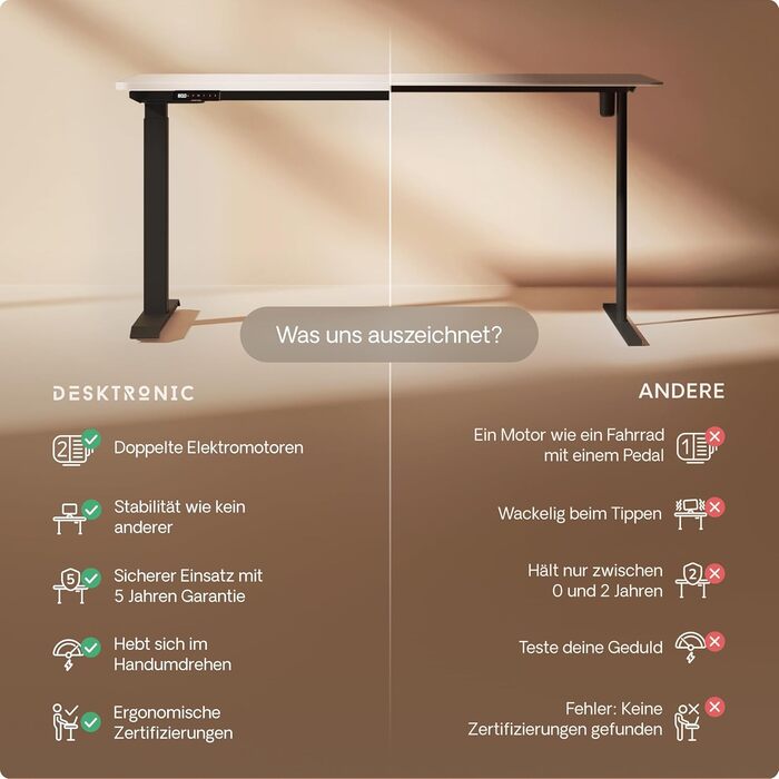 Стол підняття Desktronic Homeone 160x80 см – електричний з USB-портами, чорно-білий