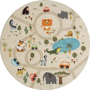 Дитячий килим Happy Life, Дитячий килим, килимок для ігор, що миється, алфавіт, Сірий, (160 см круглої форми, джунглі бежевого кольору)