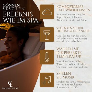 Подушка для ванни для всього тіла (125x43 см) - килимок для ванни з підголовником для підтримки шиї, спини та ніг - з мішком для прання та подорожей та гачком для швидкого сушіння - (Білий)