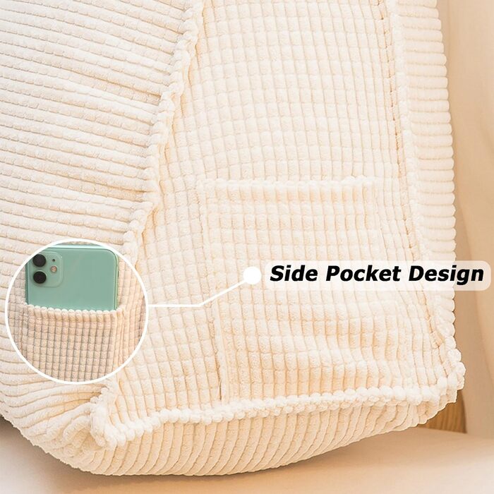 Підголівник для ліжка Hruile Extra Großes, подушка для підтримки попереку, килимок-стілець з підлокітниками для перегляду телевізора, читання, роботи, ігор, 75 x 40 x 55 см, (120*50*20 см, Бежевий)