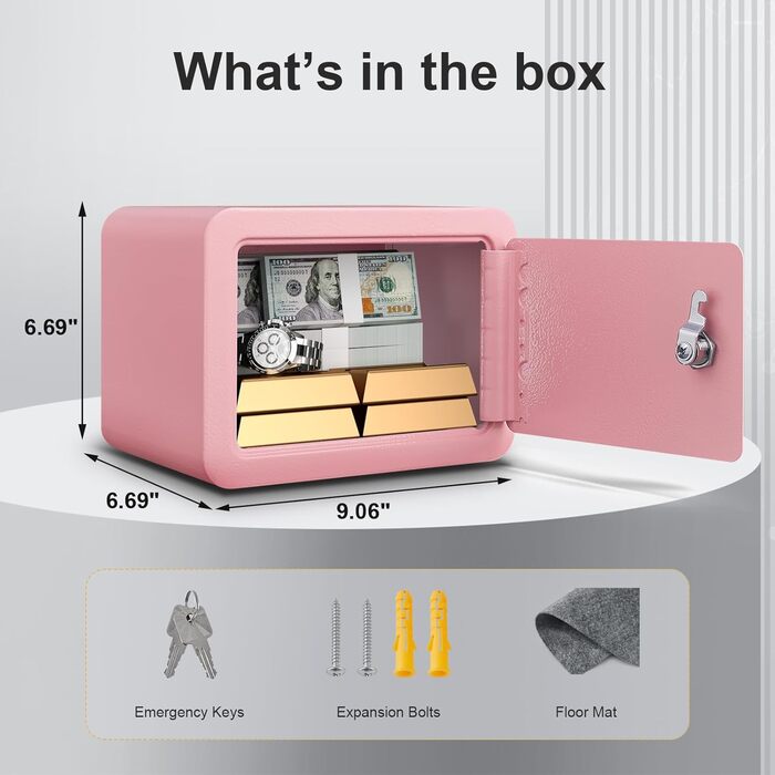 Marcree Cub Safe - Міні-сейф для грошей та особистих речей з ключем (рожевий)