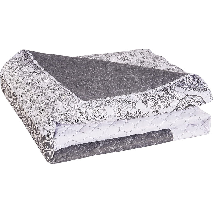Декорування 77191 покривало сталеве сріблясто-біле антрацитове покривало для ліжка двостороннє біле сталеве Срібне стьобане покривало Альгамбра (170x270, сталеве Срібне)