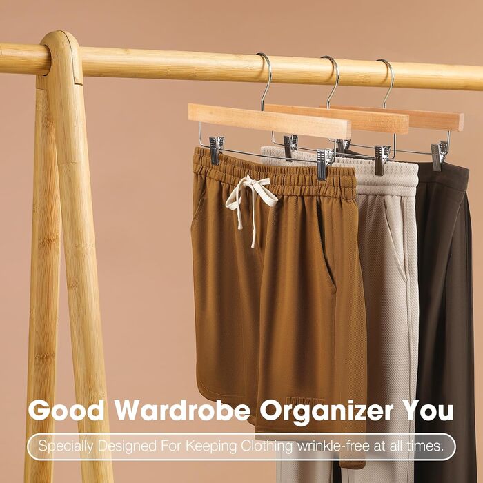 Набір дерев'яних вішалок для штанів Ulimart (24 шт.), з кліпсами, для джинсів, шортів та штанів