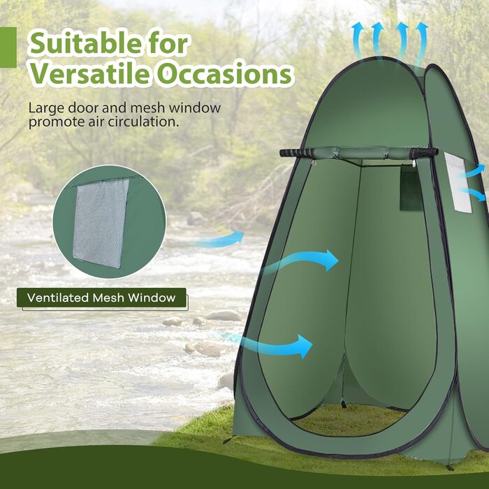 Намет для душу HOMASIS Pop up, 120x120x190 см, зелений - портативний, з кишенькою, для кемпінгу та відпочинку на природі