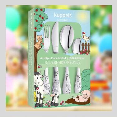 Персоналізований дитячий набір посуду Kinderbesteck Bauernhoffreunde з гравіюванням імені - 4 шт.