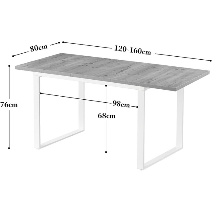 Розсувний обідній стіл Anna B&D home | 120-160 x 80 см, на 4-6 осіб | Скандинавський стиль, Texas-Eiche | Чорне металеве підстав'я, для кухні та їдальні