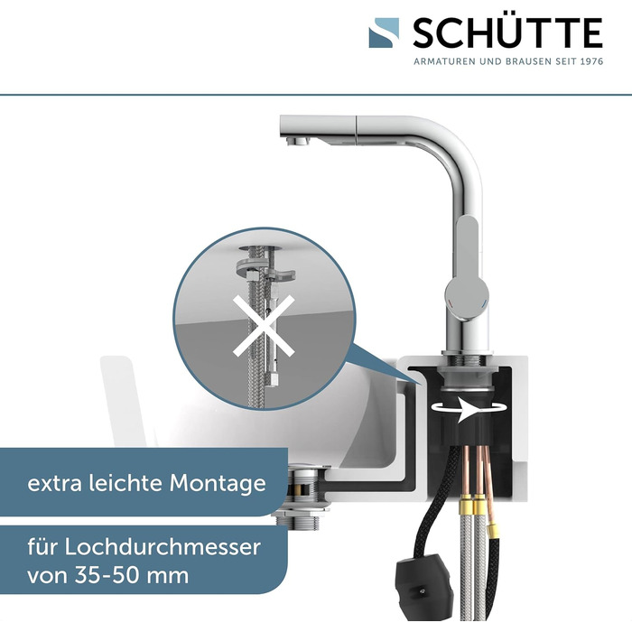 Змішувач для ванної SCHÜTTE 79710 LONDON з висувною лійкою, настінний, з донним клапаном, хром