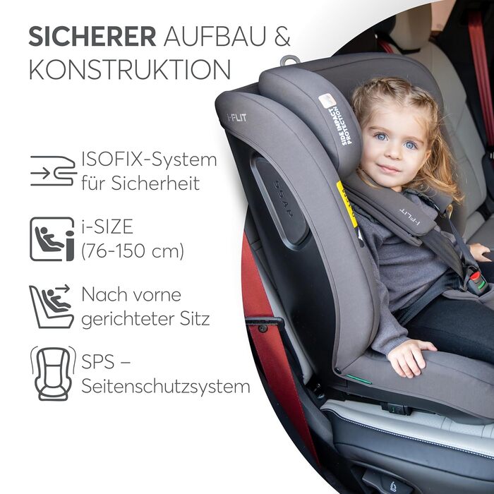 Автокрісло KikkaBoo i-Size i-FLIT 9-36 кг ISOFIX, група 1/2/3, 15 місяців - 12 років, з системою SPS, Top Tether, регульованою підголівником (чорне)