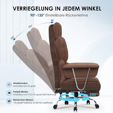 Ергономічне крісло для офісу з висувною підніжкою, регульоване по висоті, велика м'яка спинка, індивідуальна підтримка попереку, крісло для начальника з PU-шкіри, з підніжкою