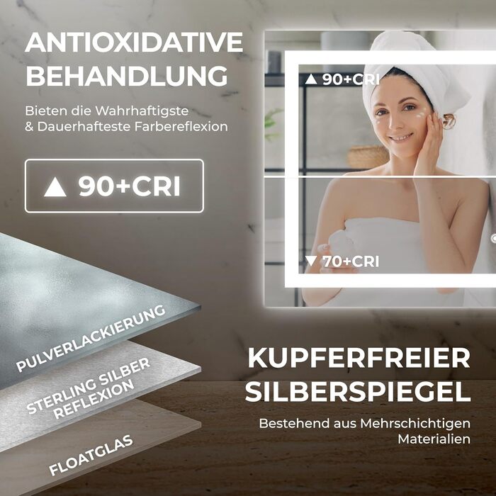 Дзеркало для ванної кімнати BR Bringer LED з підсвічуванням 60x80 см, антизапарник, диммування, 3 кольори світла, сенсорне управління, модель BRS102