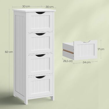 Шафка для ванної кімнати WOLTU, вузька, з 3 висувними ящиками, 32 x 30 x 81 см, для ванної, вітальні, спальні, їдальні, кухні, сучасний дизайн, білий колір, BZS123ws