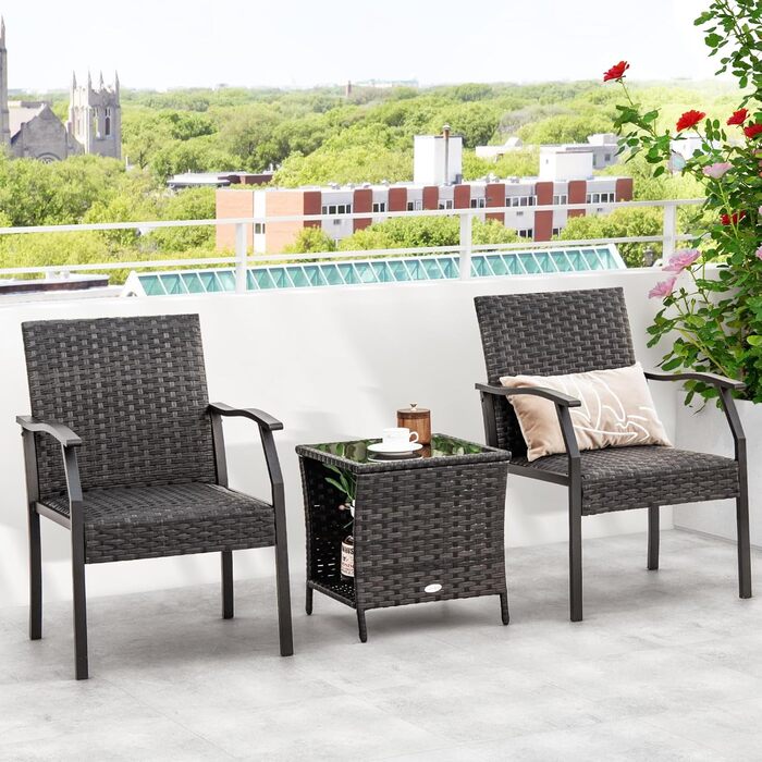 GIANTEX Набір садово-розкішних меблів з ротангу для саду та балкону, вологостійкий, для 2 осіб