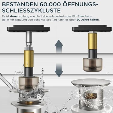 Змішувач для ванної кімнати/кухні FORIOUS Hoch 360° з нержавіючої сталі, з підйомом 175 мм, з підключенням до гарячої та холодної води, для мийки, для дому та кемпінгу