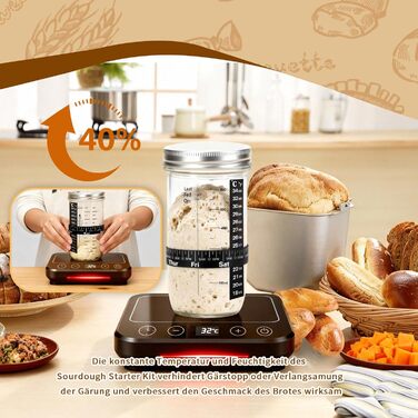 Набір для закваски Daity: 12 предметів для випікання хліба, термоконтейнер, гнітниця для бродіння овальної форми 28 см, силікон, для початківців та професіоналів