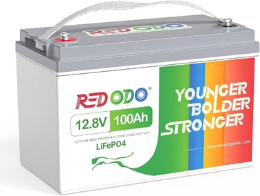 Акумулятор LiFePO4 Redodo 12V 100Ah, 1280 Втгод, 4000 циклів, 100A BMS, послідовно/паралельно, для автофургонів, сонячна