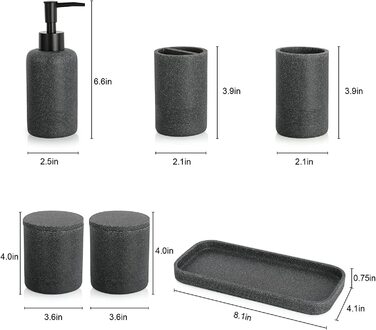 Сірий набір аксесуарів для ванної ZCCZ, 6 предметів: органайзер, тримач для зубних щіток, дозатор для рідкого мила, підставка, 2 контейнери для ватних паличок, сучасний дизайн