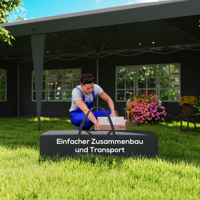 Павільйон 3x6 м, водонепроникний, швидкомонтований (pop-up) з 4 боковими стінками, вікнами, захистом від УФ-променів, сумка для перенесення, чорного кольору