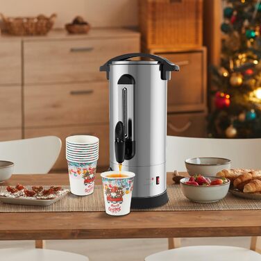 Глювайнер Cecaylie: диспенсер для гарячої води та глінтвейну з нержавіючої сталі, 10л, з термостатом та краном