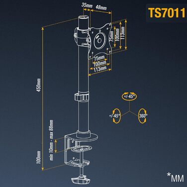 Кріплення для монітора RICOO TS7011: підставка для екрану 12-27 дюймів, кріплення VESA 75/100, настільний тримач для комп'ютера