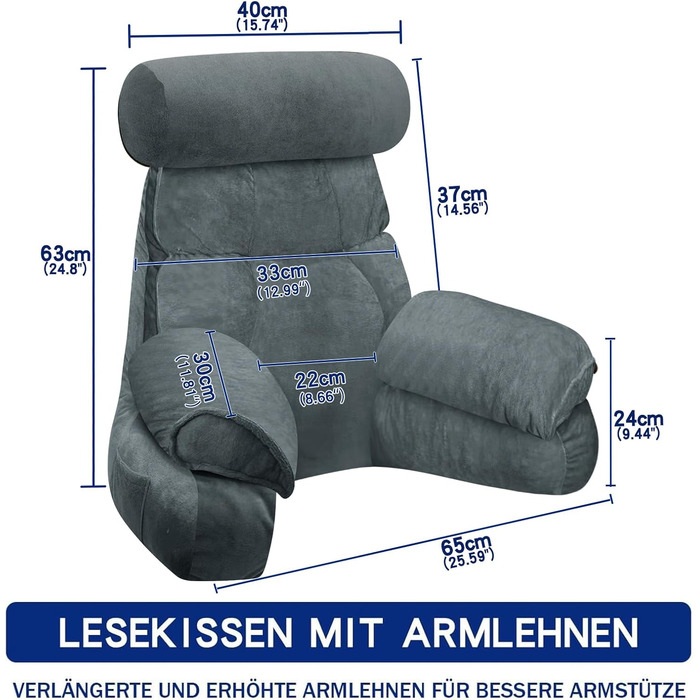 Підлогове крісло-мішок для читання, 67x30 см (Сірий, 63x22 см)