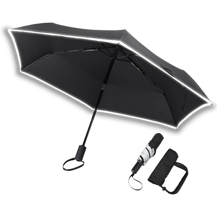 Зірка іскри світловий парасольку малий 240 г кишенькова парасолька автоматична парасолька чорна маленька кишенькова парасолька-парасолька світловідбиваюча Ø94 см світловідбиваюча парасолька штормовик. Чорний - світловідбиваюча облямівка Ø94 см - малий - л