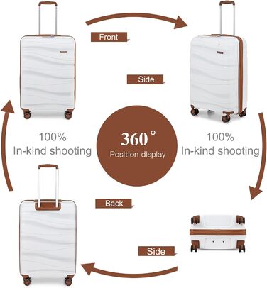 Валіза-тележка KONO, середнього розміру, легка, з жорстким корпусом та TSA замком, 4 колеса (кремовий, L)